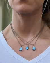 Load image into Gallery viewer, Golden Hills Turquoise Teardrop (2) + Sterling Silver Necklace