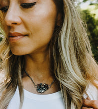 Load image into Gallery viewer, Tourmaline + Amber + Sterling Silver Fern Choker Necklace