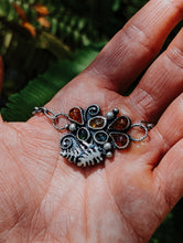 Load image into Gallery viewer, Tourmaline + Amber + Sterling Silver Fern Choker Necklace