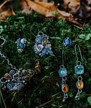 Load image into Gallery viewer, Tourmaline + Amber + Sterling Silver Fern Choker Necklace