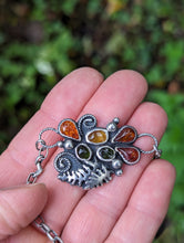Load image into Gallery viewer, Tourmaline + Amber + Sterling Silver Fern Choker Necklace