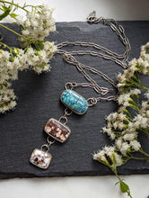 Load image into Gallery viewer, Waterfall Wild Horse + Turquoise + Sterling Silver Necklace