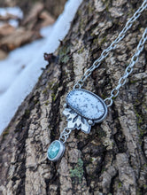 Load image into Gallery viewer, Dendritic Agate + Kyanite + Sterling Silver Snowflake Necklace