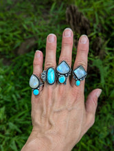 Load image into Gallery viewer, Turquoise + Moonstone Sterling Silver Ring Size 7.5