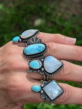 Load image into Gallery viewer, Turquoise + Moonstone Sterling Silver Ring Size 8.75