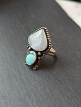 Load image into Gallery viewer, Turquoise + Moonstone Sterling Silver Ring Size 8.75