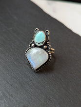 Load image into Gallery viewer, Turquoise + Moonstone Sterling Silver Ring Size 8.75