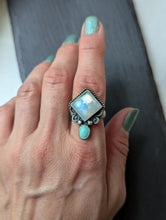 Load image into Gallery viewer, Turquoise + Moonstone Scalloped Sterling Silver Ring Size 8