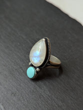 Load image into Gallery viewer, Turquoise + Moonstone Sterling Silver Ring Size 7.5