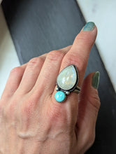 Load image into Gallery viewer, Turquoise + Moonstone Sterling Silver Ring Size 7.5