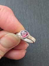 Load image into Gallery viewer, Sterling Silver + Trillion Cut Pink Tourmaline Pinky Ring Size 3.5