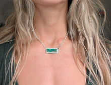 Load image into Gallery viewer, Green Turquoise Bar + Sterling Silver Chain Necklace