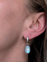 Load image into Gallery viewer, Turquoise + Rainbow Moonstone Huggie Earrings