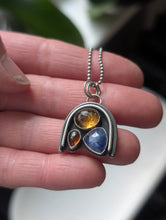 Load image into Gallery viewer, Citrine + Amber + Corundum + Sterling Silver Arch Pendant