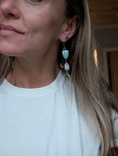 Load image into Gallery viewer, Turquoise + Rainbow Moonstone + Sterling Silver Arch Earrings