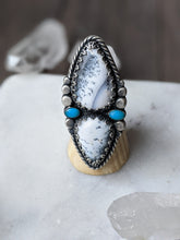 Load image into Gallery viewer, Double Dendritic Opal + American Mine Turquoise Statement Ring - Size 7.75