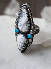 Load image into Gallery viewer, Double Dendritic Opal + American Mine Turquoise Statement Ring - Size 7.75