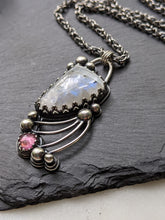 Load image into Gallery viewer, Moonstone + Pink Tourmaline + Sterling Silver Necklace