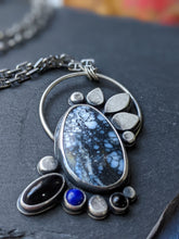 Load image into Gallery viewer, Turquoise + Lapis Lazuli + Onyx Sterling Silver Necklace