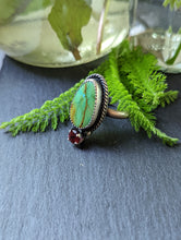 Load image into Gallery viewer, Turquoise + Madagascar Garnet + Sterling Silver Ring - Size 6.5