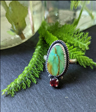 Load image into Gallery viewer, Turquoise + Madagascar Garnet + Sterling Silver Ring - Size 6.5