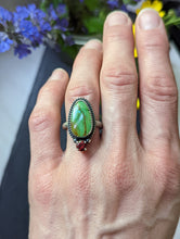 Load image into Gallery viewer, Turquoise + Madagascar Garnet + Sterling Silver Ring - Size 6.5