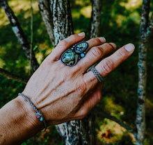 Load image into Gallery viewer, 3 Stone Hubei Turquoise + Sterling Silver Ring - Size 6
