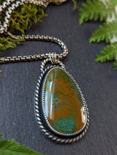 Load image into Gallery viewer, Deep Brown and Green Turquoise + Sterling Silver Necklace