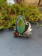 Load image into Gallery viewer, Polychrome Hubei Turquoise + Baltic Amber + Sterling Silver Ring - Size 5.75