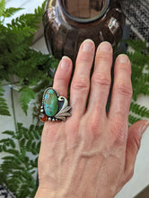 Load image into Gallery viewer, Polychrome Hubei Turquoise + Baltic Amber + Sterling Silver Ring - Size 5.75
