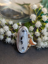 Load image into Gallery viewer, Moonstone + Brass Moon + Sterling Silver Ring - Size 10.25