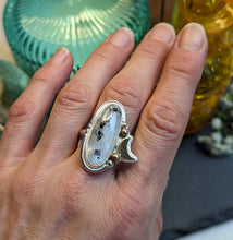 Load image into Gallery viewer, Moonstone + Brass Moon + Sterling Silver Ring - Size 10.25