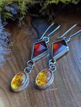 Load image into Gallery viewer, Sterling Silver + Double Baltic Amber Dangle Earrings