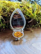 Load image into Gallery viewer, Sterling Silver + Montana Agate and Amber Ring - Size 9.25