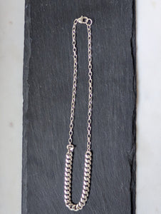 Sterling Silver Oval + Miami Curb Chain Necklace