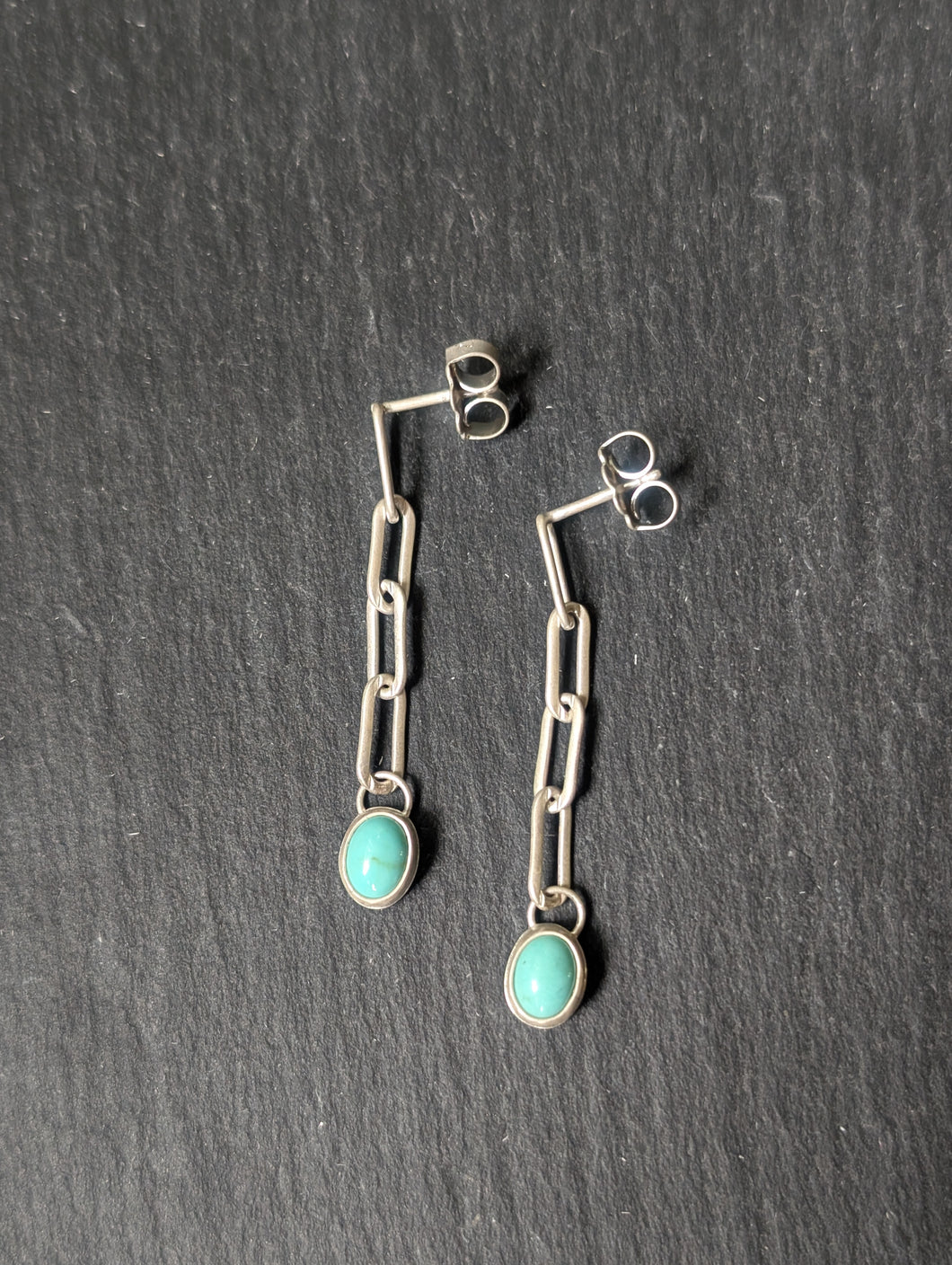 Pale Turquoise + Paperclip Chain Earrings
