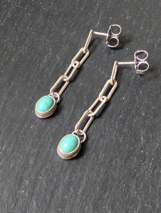 Pale Turquoise + Paperclip Chain Earrings