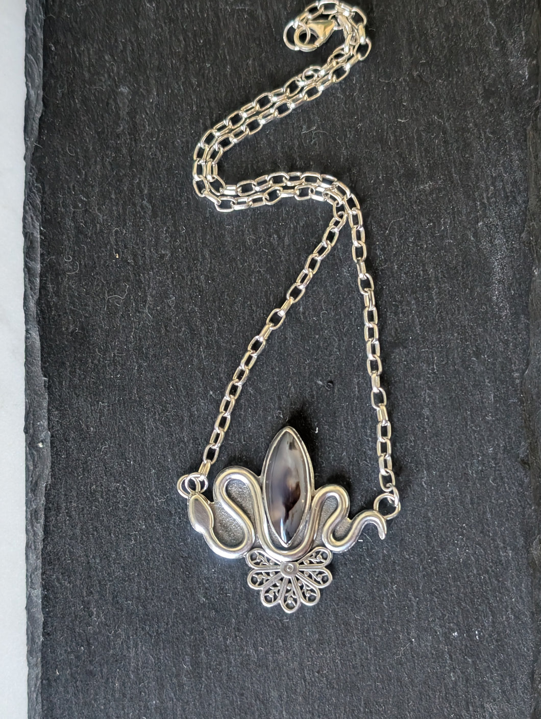 Sterling Silver + Montana Agate Choker Style Snake Necklace