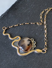 Load image into Gallery viewer, Sterling Silver, Brass and GF + Montana Agate Choker Style Snake Necklace
