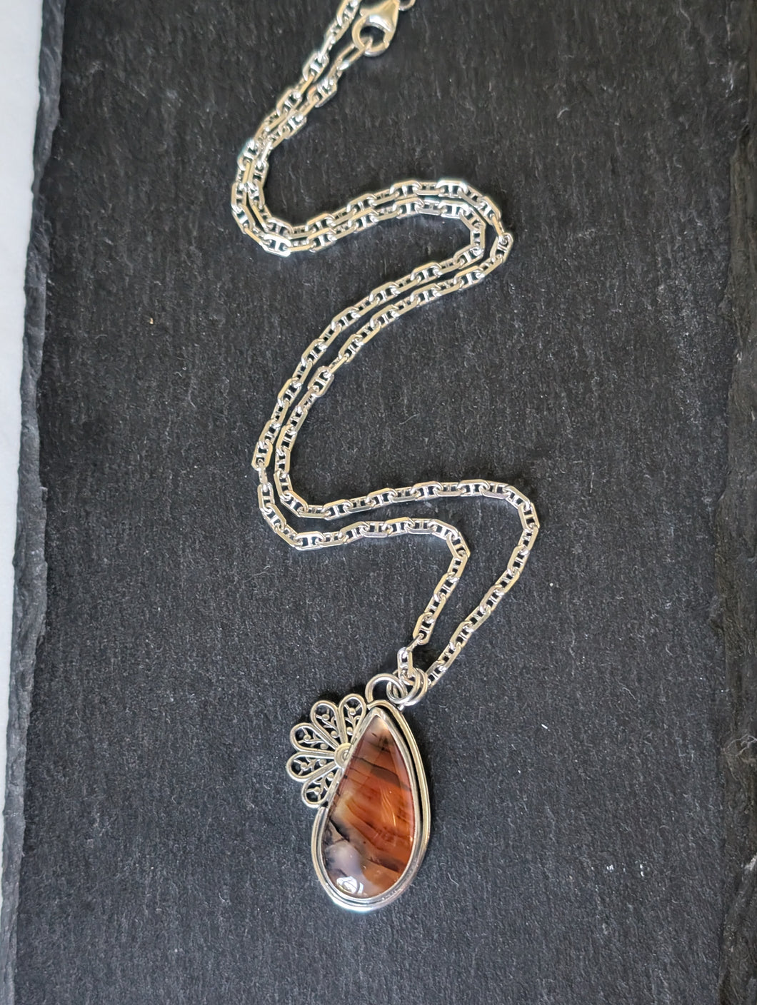 Sterling Silver + Montana Agate Floral Necklace