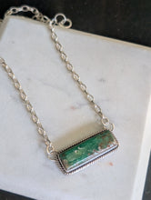 Load image into Gallery viewer, Green Turquoise Bar + Sterling Silver Chain Necklace
