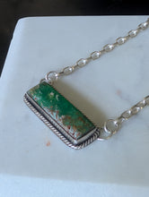 Load image into Gallery viewer, Green Turquoise Bar + Sterling Silver Chain Necklace
