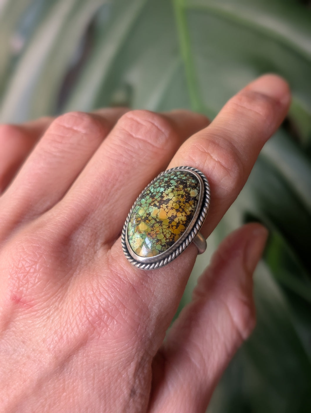 Sterling Silver + Polychrome Turquoise Oval Size 7