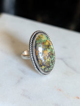Load image into Gallery viewer, Sterling Silver + Polychrome Turquoise Oval Size 7
