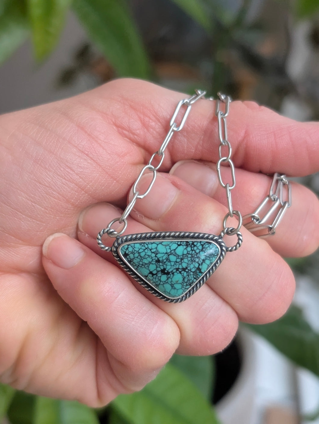 Triangle Turquoise + Sterling Silver Chain Necklace