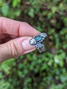 Green Tourmaline + Sterling Silver Embellished Adjustable Ring - Size +/- 8