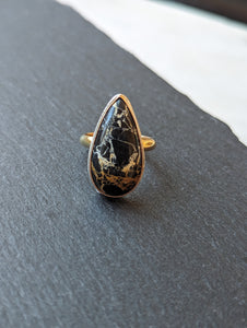 Teardrop White Buffalo + Gold Filled Ring - Size 6