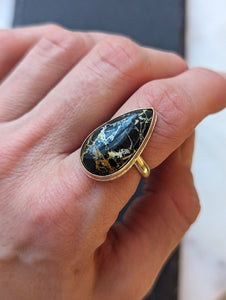 Teardrop White Buffalo + Gold Filled Ring - Size 6