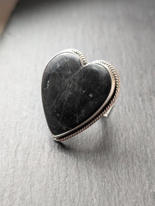 White Buffalo Heart + Sterling Silver Ring - Size 8.25