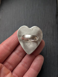 White Buffalo Heart + Sterling Silver Ring - Size 8.25